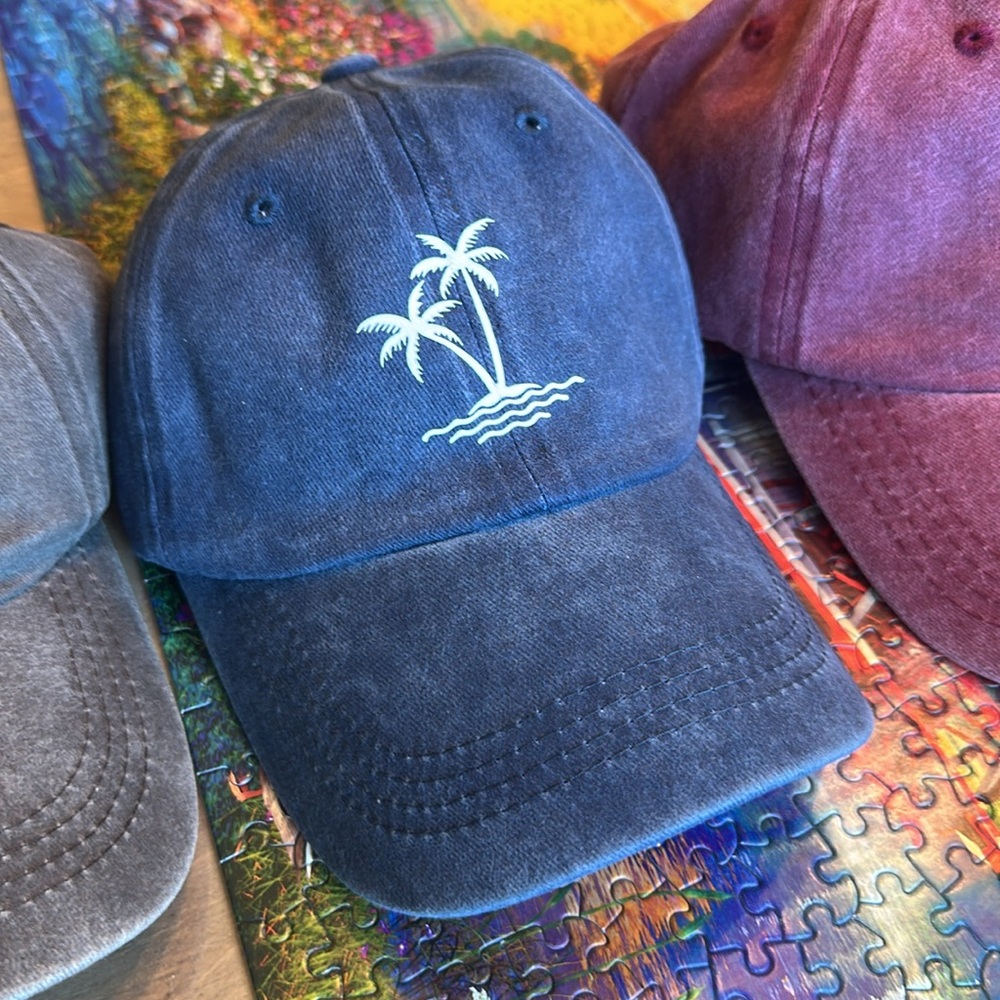 Vintage Washed Palm Tree Baseball Caps Adjustable